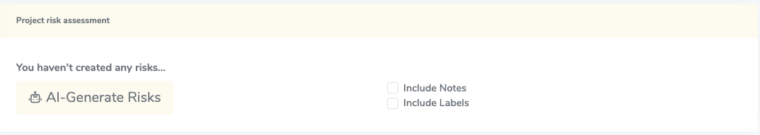 NextGPM AI-powered project risk assessment interface with options to generate risks.